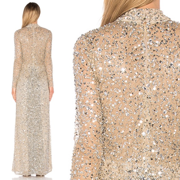 Parker Black Sequin Leandra Gown in Silver & Nude - Picture 8 of 8